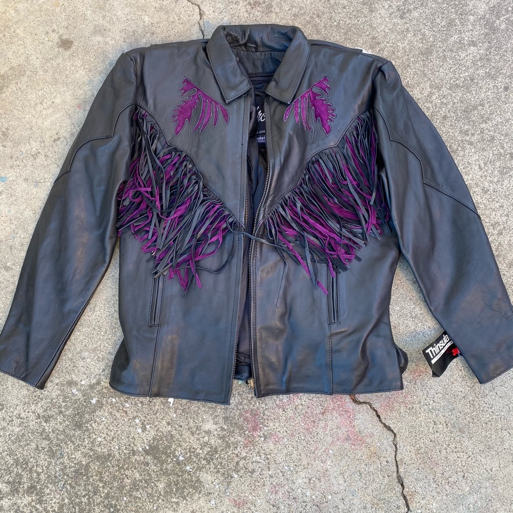 Women’s chrome 3M leather jacket.